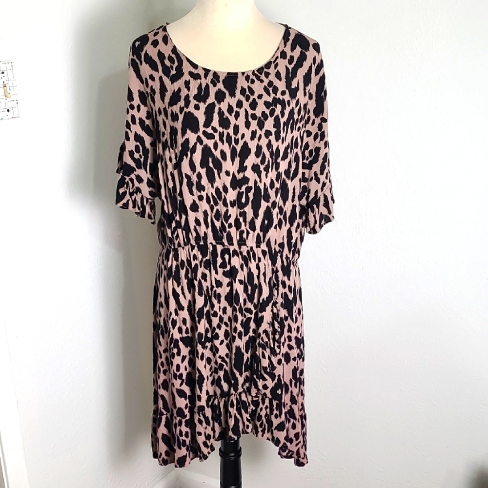 Gigio Plus Animal Print Faux Wrap Dress with Ruffles, Size 1X